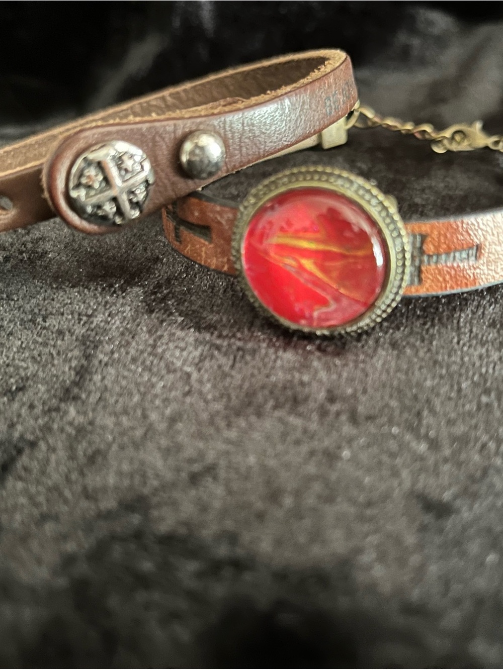Set of 2 Leather Bracelets with Christian theme
